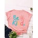 Women Be Kind Slogan Print O  Neck Short Sleeve Casual Multicolor T  Shirt