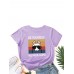 Cartoon Animal Slogan Print Round Neck T  shirt For Women