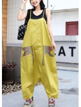 yellow casual prints strap pants plus size women jumpsuit pants