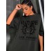 Plus Size Women Letter Celestial Print O  Neck Casual Short Sleeve T  Shirts