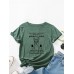 Cartoon Alpaca Letters Print Round Neck T  shirt For Women