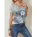 Women Calico Dragonfly Print V  Neck Bandage Casual Short Sleeve T  Shirts