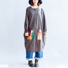 2021 gray cartoon print cotton cardigans plus size casual big coats