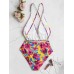 Deep Open Neckline Floral Print Backless Drawstring Swimwear