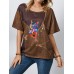 Cat Print O  neck Plus Size Casual Loose T  shirt