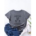 Cartoon Alpaca Letters Print Round Neck T  shirt For Women