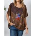 Cat Print O  neck Plus Size Casual Loose T  shirt