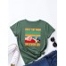 Cartoon Cat Slogan Print Round Neck T  shirt For Women