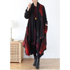 Cozy red print coat plus size spring asymmetric coat