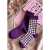 Elegant Purple Plaid Jacquard Cotton Mid Calf Socks