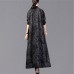 vintage black print Winter coat plus size stand collar Coat 2018 pockets trench coat